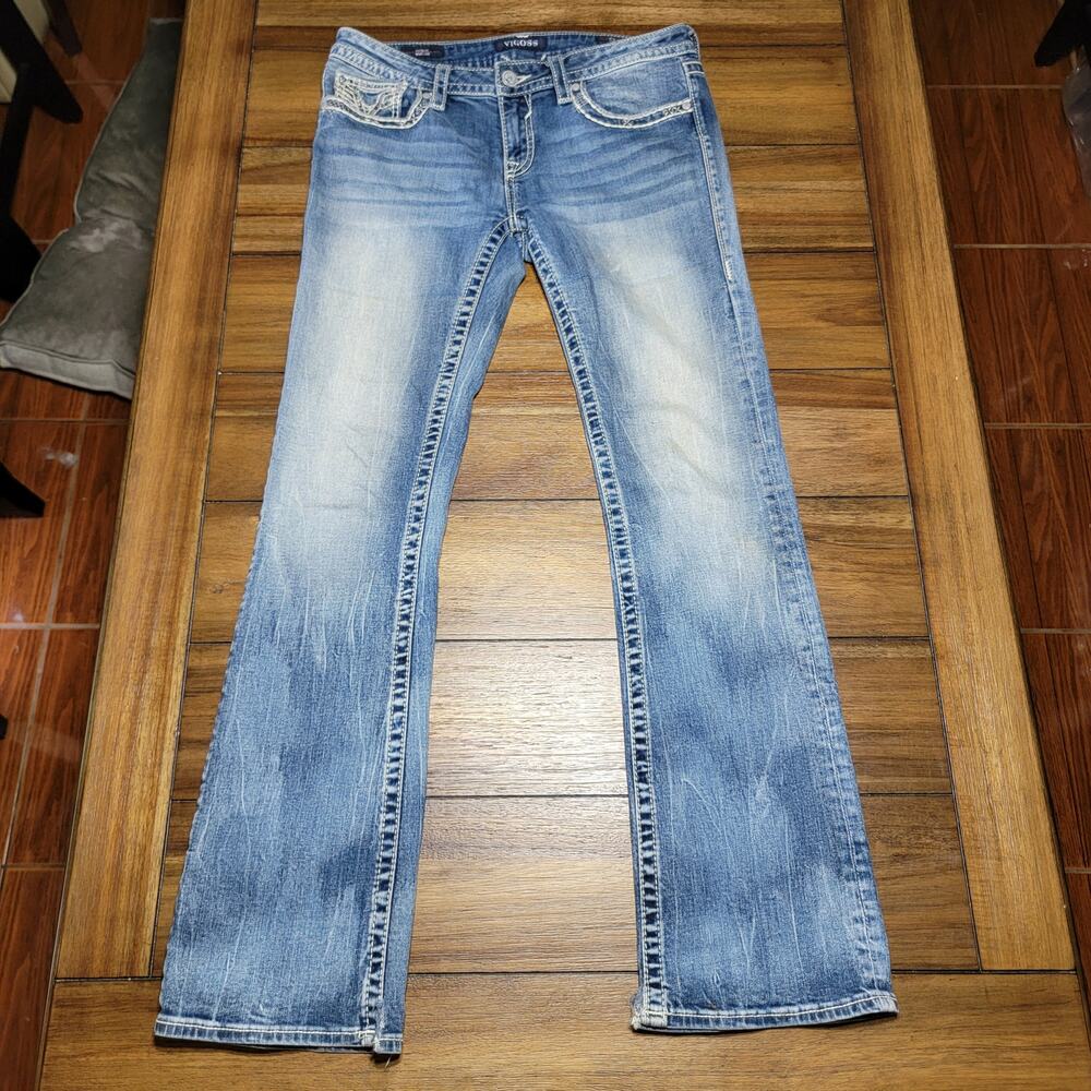 Vigoss Classic Denim Boot Cut Jeans w/ Bling Back Pockets - Size W29 L33